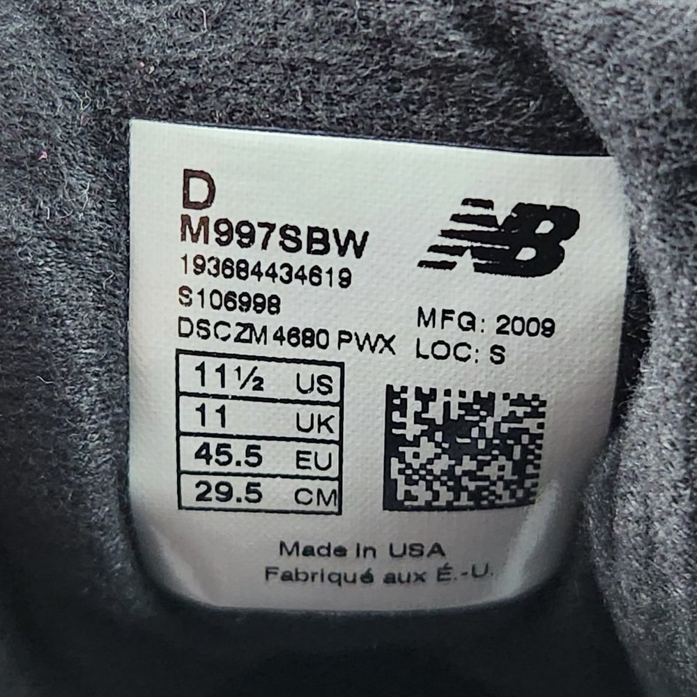 New Balance 997 USA Made Men Sz 11.5 D Sport Black White Classic Sneaker M997SBW - Picture 9 of 9